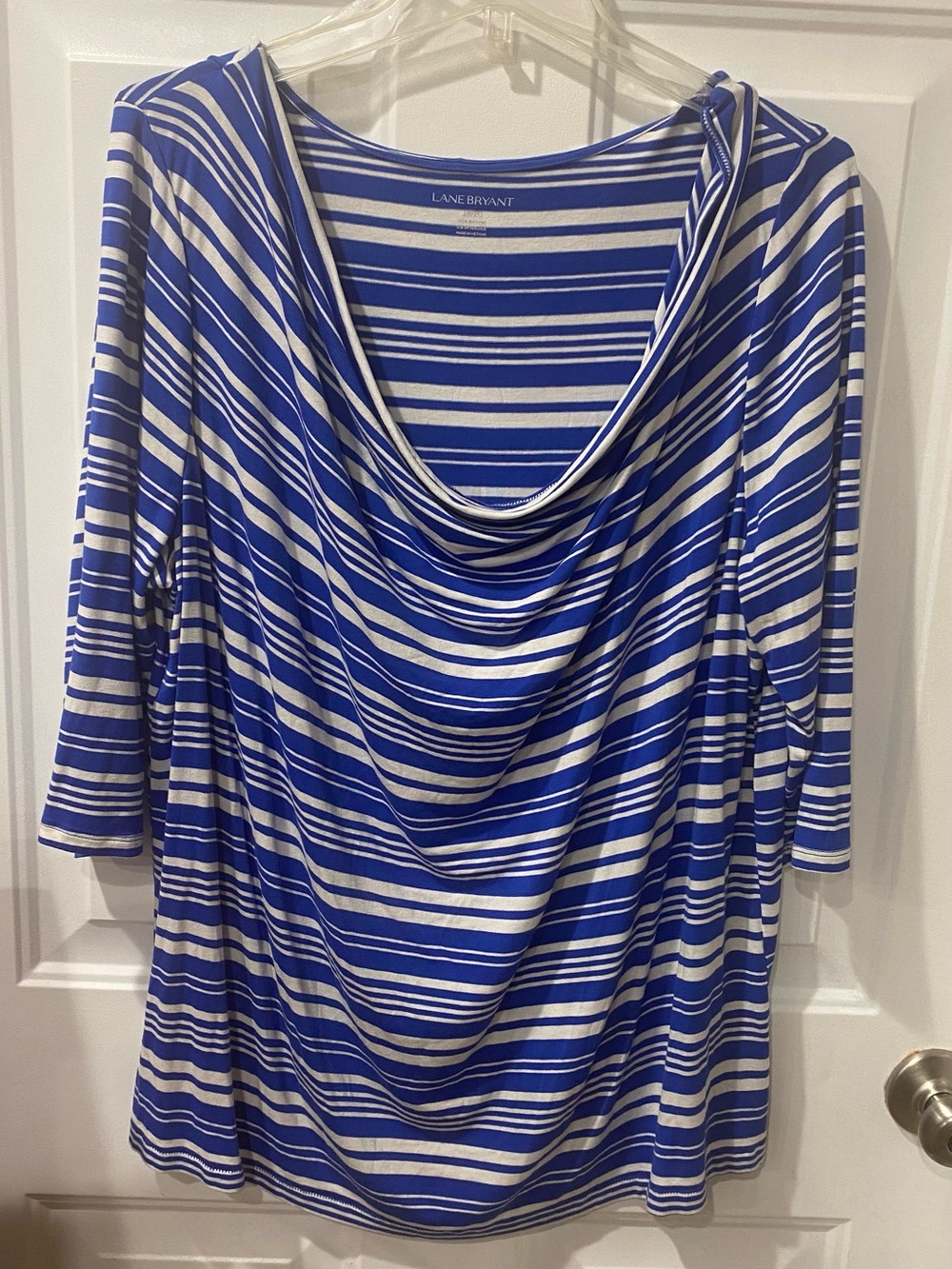 Lane Bryant Blue & White Striped Draped Neck Top women’s 18/20